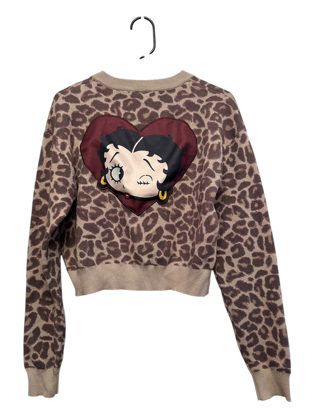 2025 Betty Boop Leopard Print Cropped Cardigan - Brown & Beige Size Small